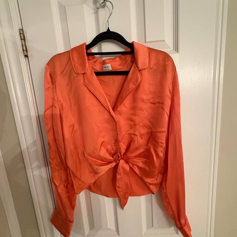 Wilfred Orange Satin Tie-Front Blouse